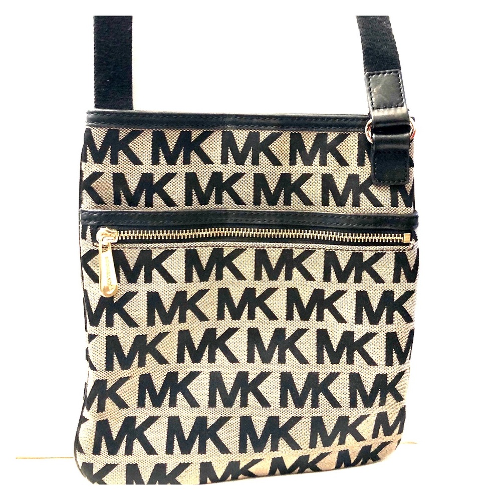 “MK”crossbody with gold accents